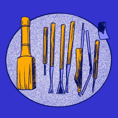 Illustration of carving tools used in creating block printing plates