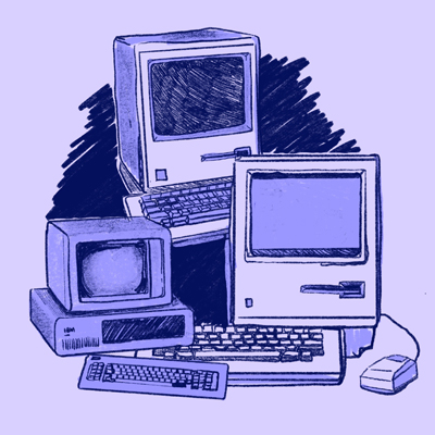 Illustration depicting various models of early computers.