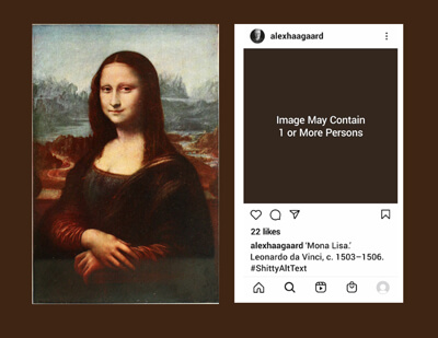 The Mona Lisa beside an Instagram image that says 'May Contain 1 or More Persons